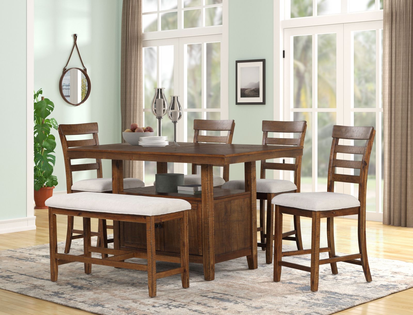Nevada Pub Dining Table with 4 Chairs &amp; Bench